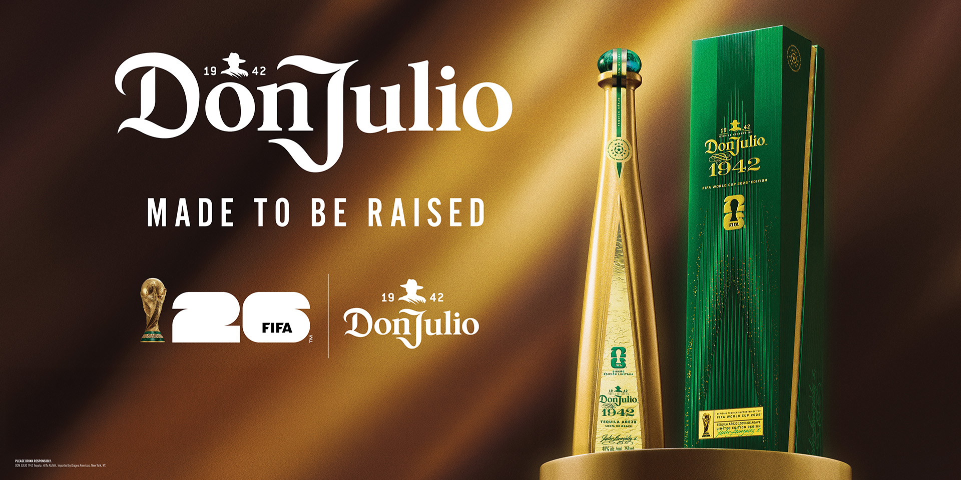 Don Julio 1942 Made to be Raised. FIFA 2026 Limited Edition bottle and packaging.