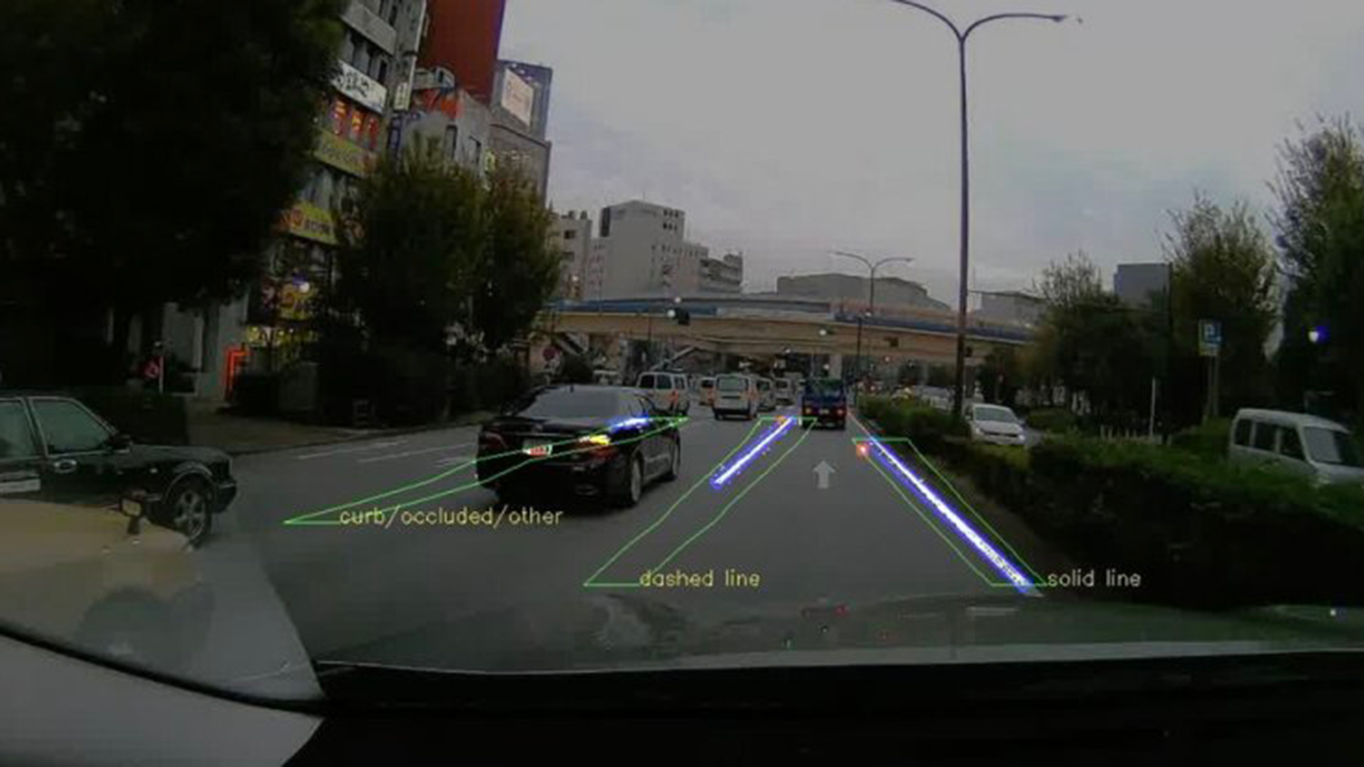 Sensor visualization of curbs and street lines