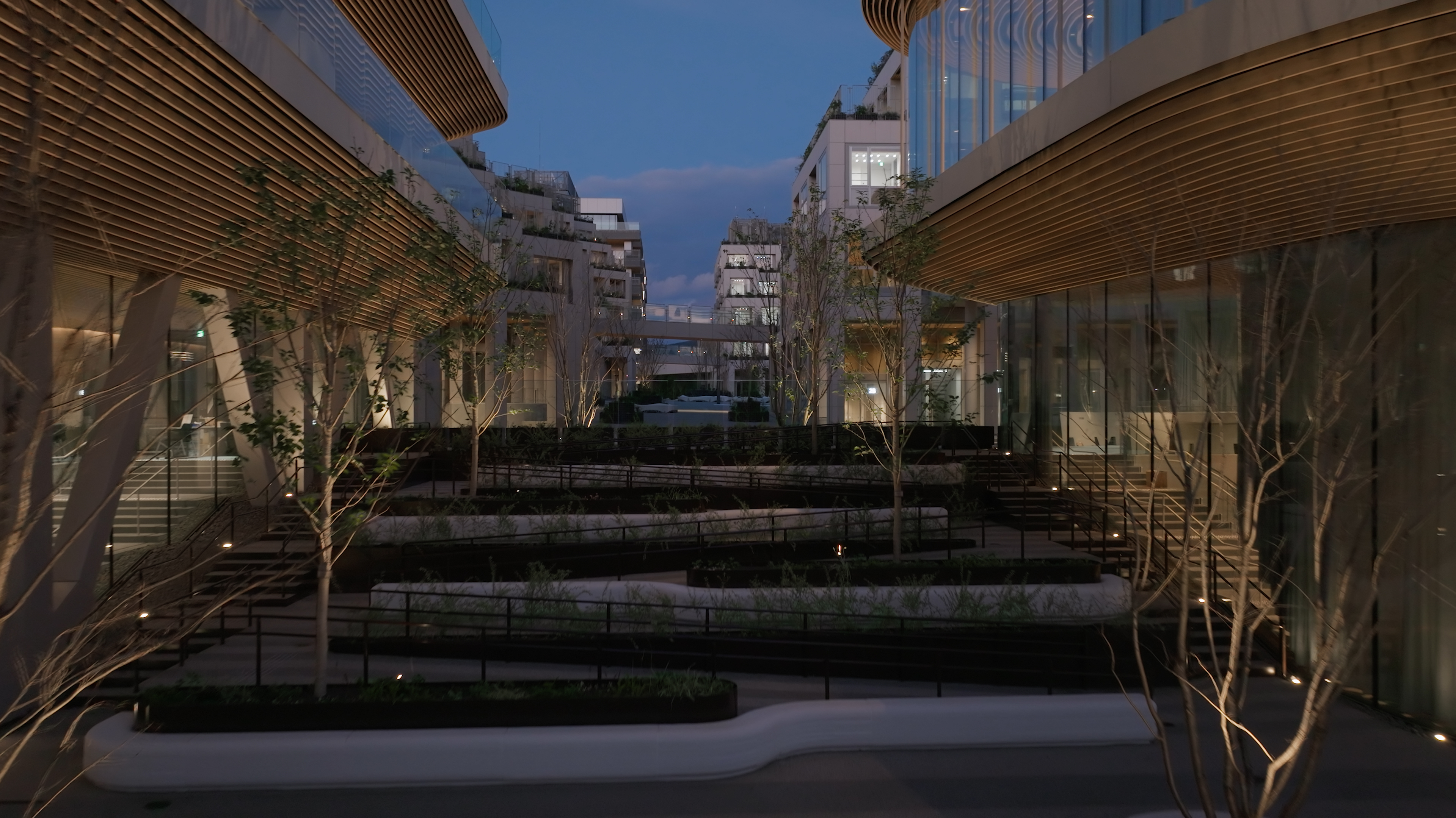 The slope of Woven City that features ramps and stairs