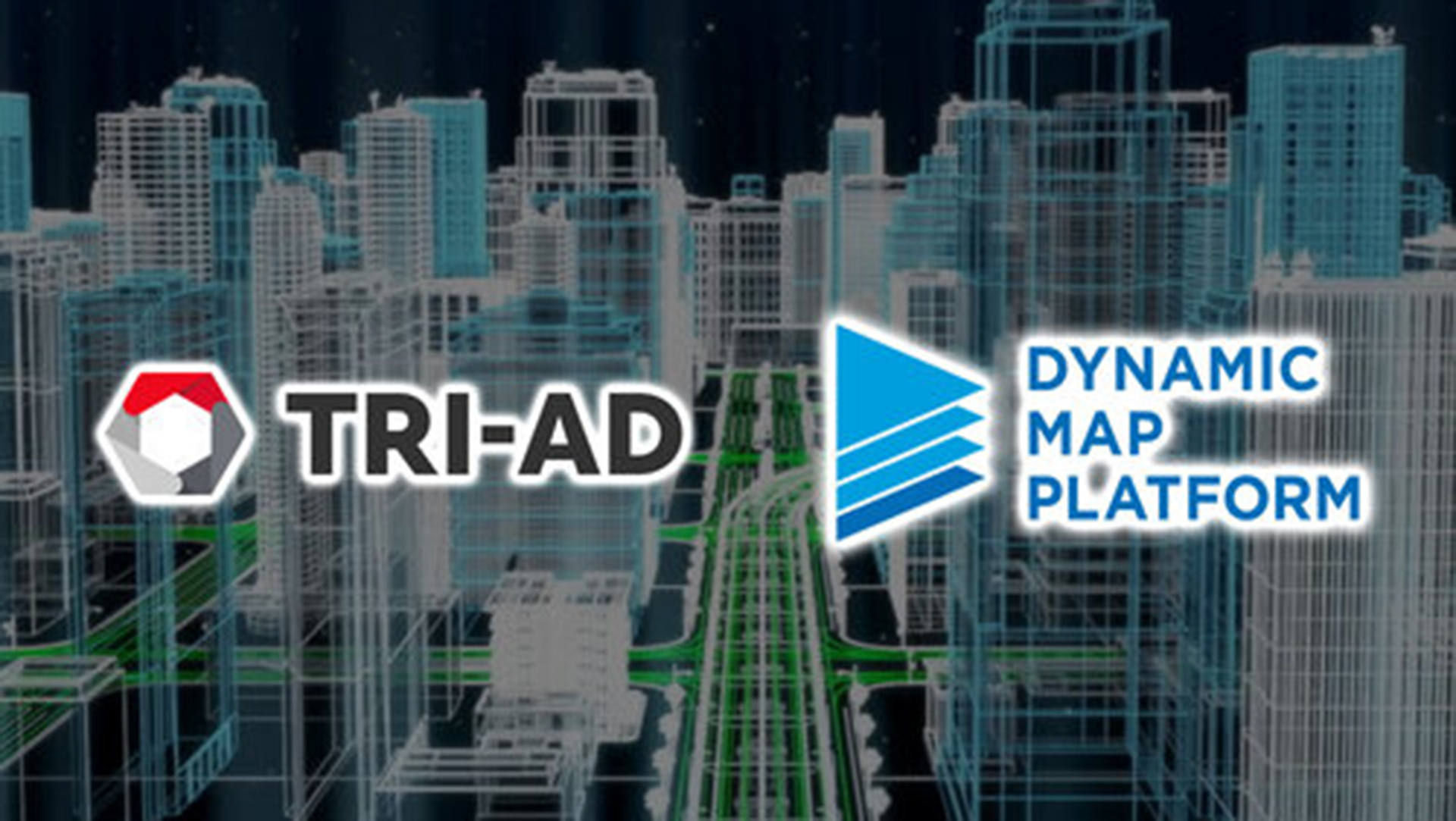 Corporate logos of TRI-AD and DMP (Dynamic Map Platform)