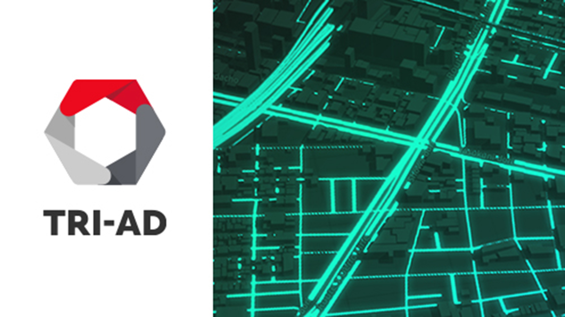 TRI-ADのロゴと地図生成のイメージ図