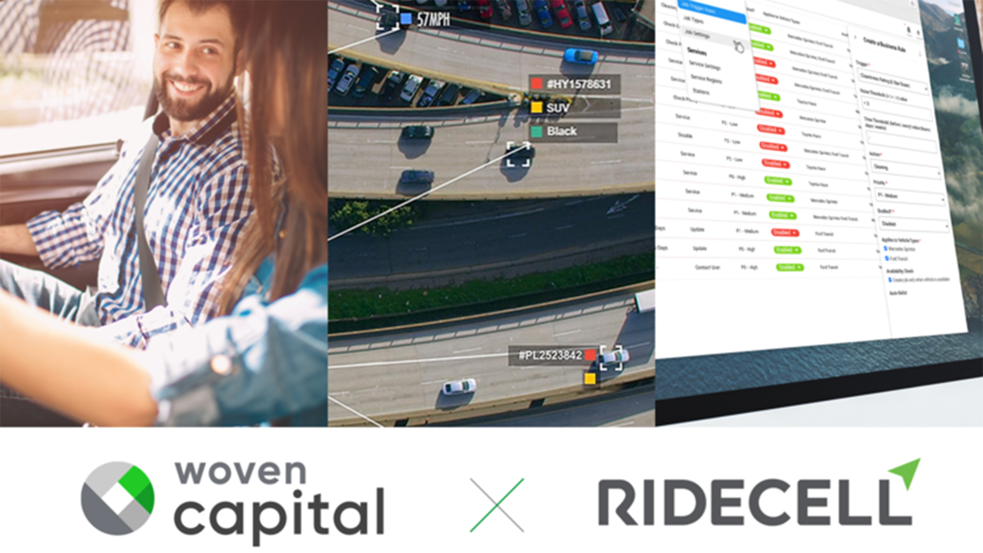 ウーブン・キャピタルとライドセルの企業ロゴとフリート事業のデジタル・トランスフォメーションに関連したイメージ画像