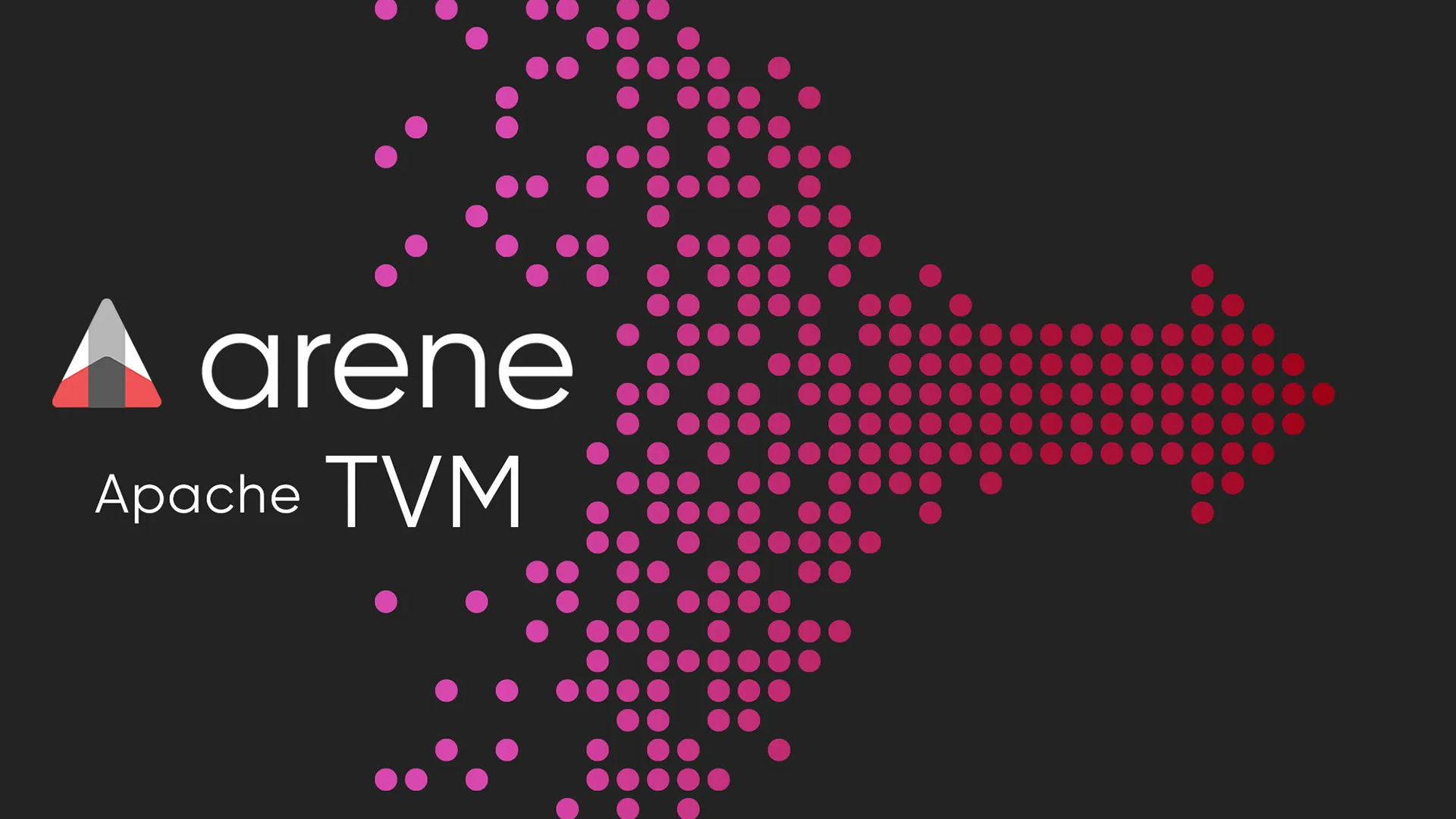 アリーンとアパッチTVMのロゴの横に点が散らばっている様子から徐々に統合されて矢印を形成するイラスト