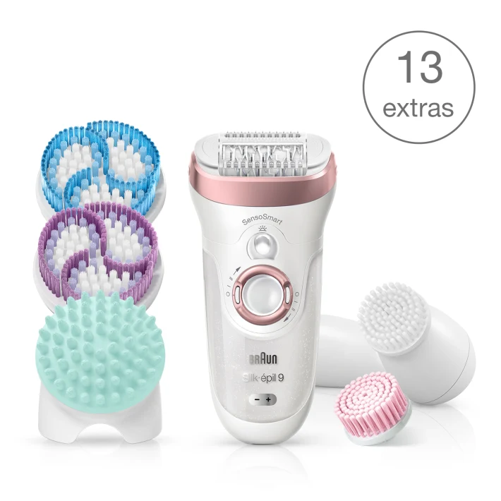 Depiladora Silk-épil 7 SkinSpa SensoSmart ™ 9/970 con 13 extras, incl. 3 cepillos de exfoliación.