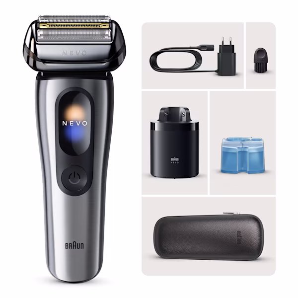 Afeitadora Braun NEVO 15000c con funda de piel y sistema NEVO Care System 7 en 1. Afeitadora Braun NEVO 15000c con funda de piel y sistema NEVO Care System 7 en 1.