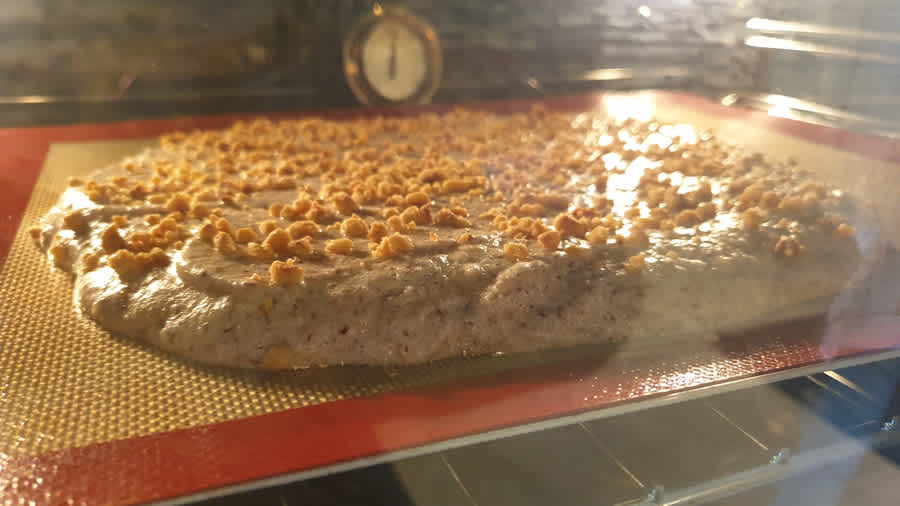 Hazelnut dacquoise baking uncooked