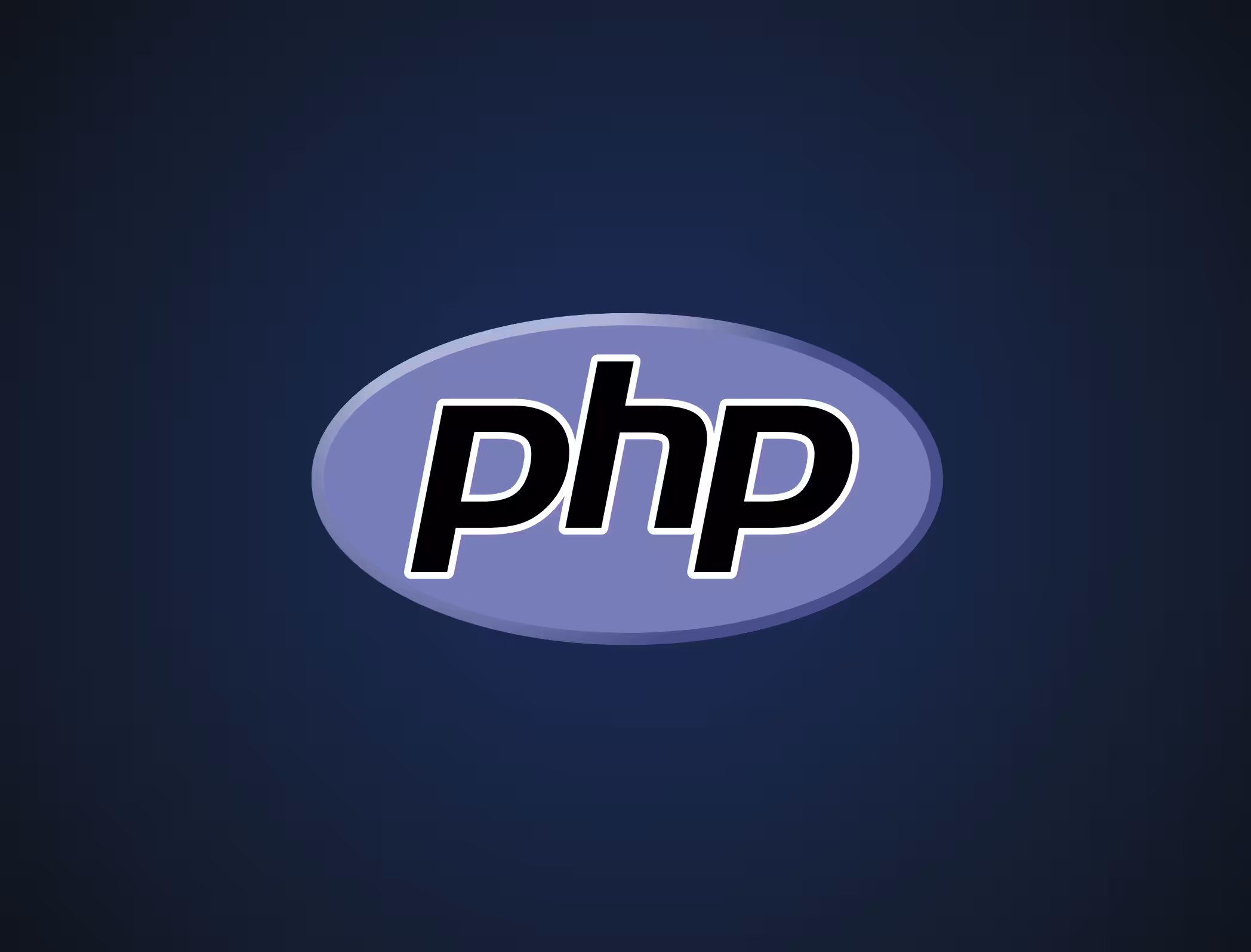 A picture showcasing a PHP logotype in a dark blue background.