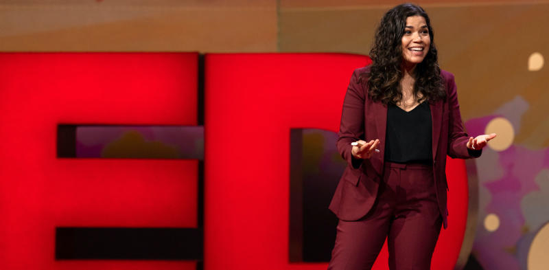 woman giving a TED talk