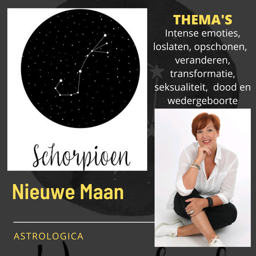Nieuwe Maan in Schorpioen

Op 4 november ontmoeten de Zon en de Maan elkaar zoals elke maand.

Deze maand in het teken Schorpioen.

Het meest intense en diepgaande teken van de dierenriem.

De gevoelens (Maan) kunnen dan ook diep en intens zijn.

Met de planeet Mercurius, die zaterdag a.s. ook in Schorpioen komt te staan, en Mars die daar al staat, 
kan deze energie als best heftig worden ervaren.

Mercurius gaat over communicatie, in Schorpioen kan dat de woorden die gesproken worden scherp maken.

Schorpioen wil graag zijn punt maken, zijn kracht laten zien en gaat diep in op alles wat op zijn bordje komt, is een diepe denker en wil dingen onderzoeken.

Geheimen aan de oppervlakte brengen.

De Zon en de Maan schijnen dan een groot licht op verborgen zaken.

Met Mars erbij kan dit alles nog eens worden versterkt.

Deze energie blijft niet bij communicatie alleen.

Hier komt ook actie (Mars) bij kijken, wat kan gaan leiden tot agressie en opstand.

Mars, Mercurius en de Maan maken nog een spanningsaspect met planeet Uranus, wat kan gaan zorgen voor onverwachte schokkende gebeurtenissen en evenementen die op verschillende manieren tot uitdrukking kunnen komen.

Uranus staat momenteel in Stier.

Dit teken heeft o.a. te maken met de Aarde, banken, economie, maar ook met voedsel, veiligheid en zekerheid.

Vertaald kan dit extreem weer, zoals aardbevingen, tot gevolg hebben maar ook rebellie en onrust in het algemeen.

Een roerige en onrustige tijd die nog wel even zal aanhouden.

Veel mensen voelen zich strijders en zijn boos (Mars).

Er kunnen zich dingen ontvouwen de komende maanden.

Dit is het gevolg van de planeetstanden zoals deze momenteel aan de hemel staan.

Hoe de standen van de planeten op een bepaald moment zijn is al heel lang bekend, (verleden, heden en toekomst)

Deze zijn te vinden in boeken, efemeriden genaamd.

Net zoals jij, precies daar, op dat moment bent geboren, met juist die planeten in juist die tekens en huizen van je horoscoop. 

Je bent niet voor niets met deze ' fabrieksinstellingen'  geboren.

Dit maakt jou wie jij bent, UNIEK.

