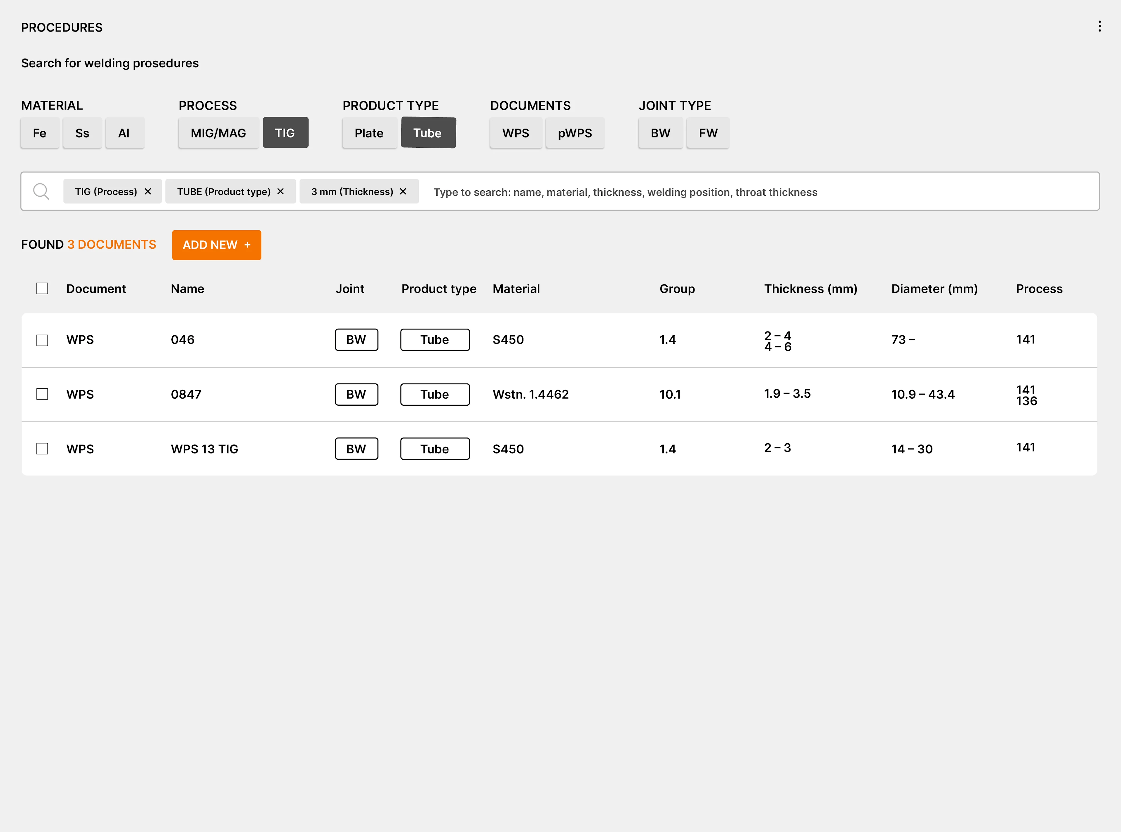 WeldEye-Welding-Procedures-WPS-search-filter