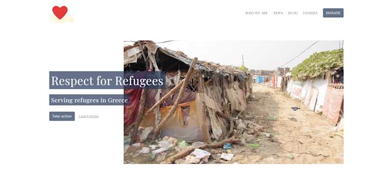 Respect for Refugees landing page and hero section