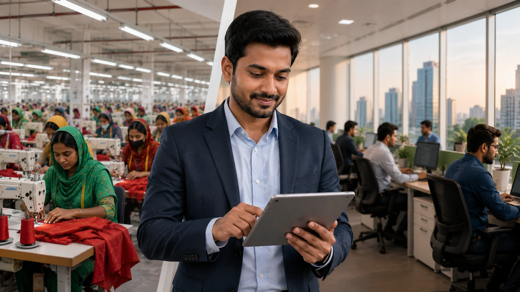 HR manager using HRM software to manage employees across corporate offices and manufacturing operations from a single platform.