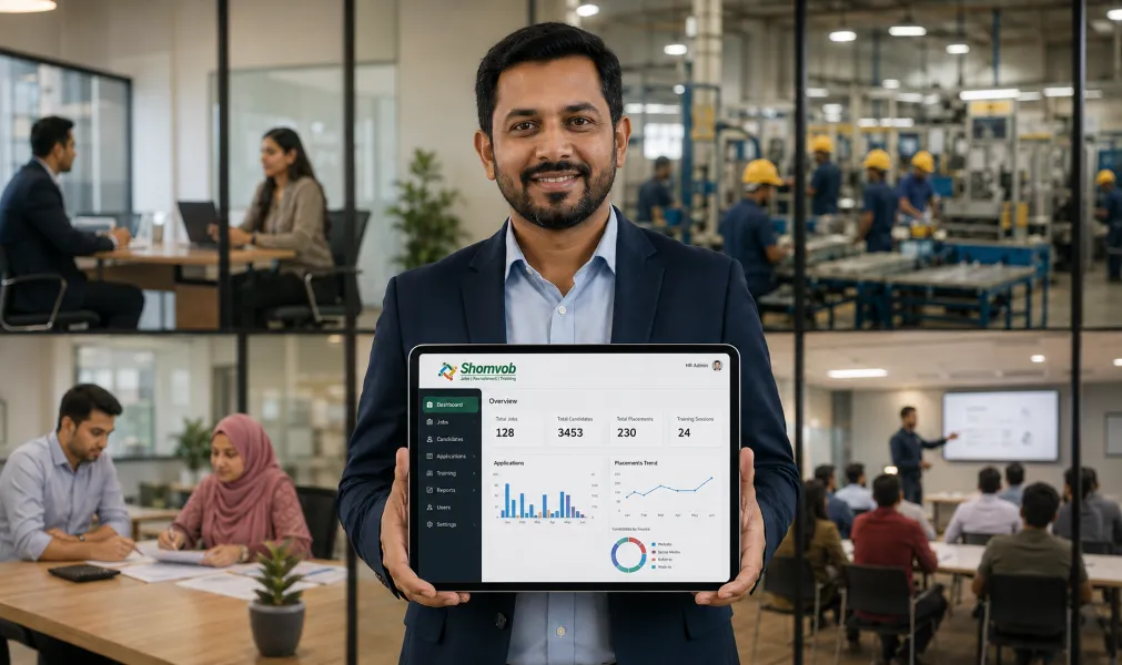 Shomvob dashboard showing recruitment and staffing data, from the best recruiting agency in Bangladesh.