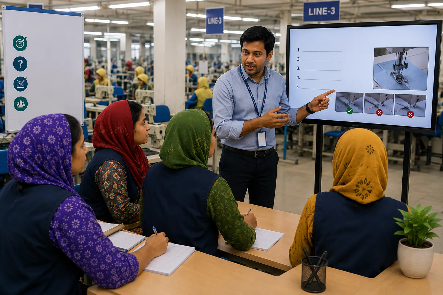 HR trainer leading a workforce upskilling session to overcome the skills gap, one of the major challenges of HRM in Bangladesh.