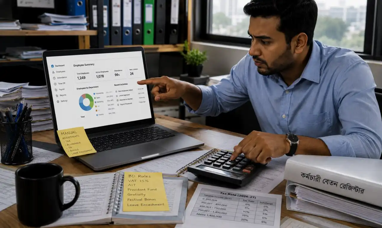 HR professional manually calculating payroll tax, a common problem without the best HR solution