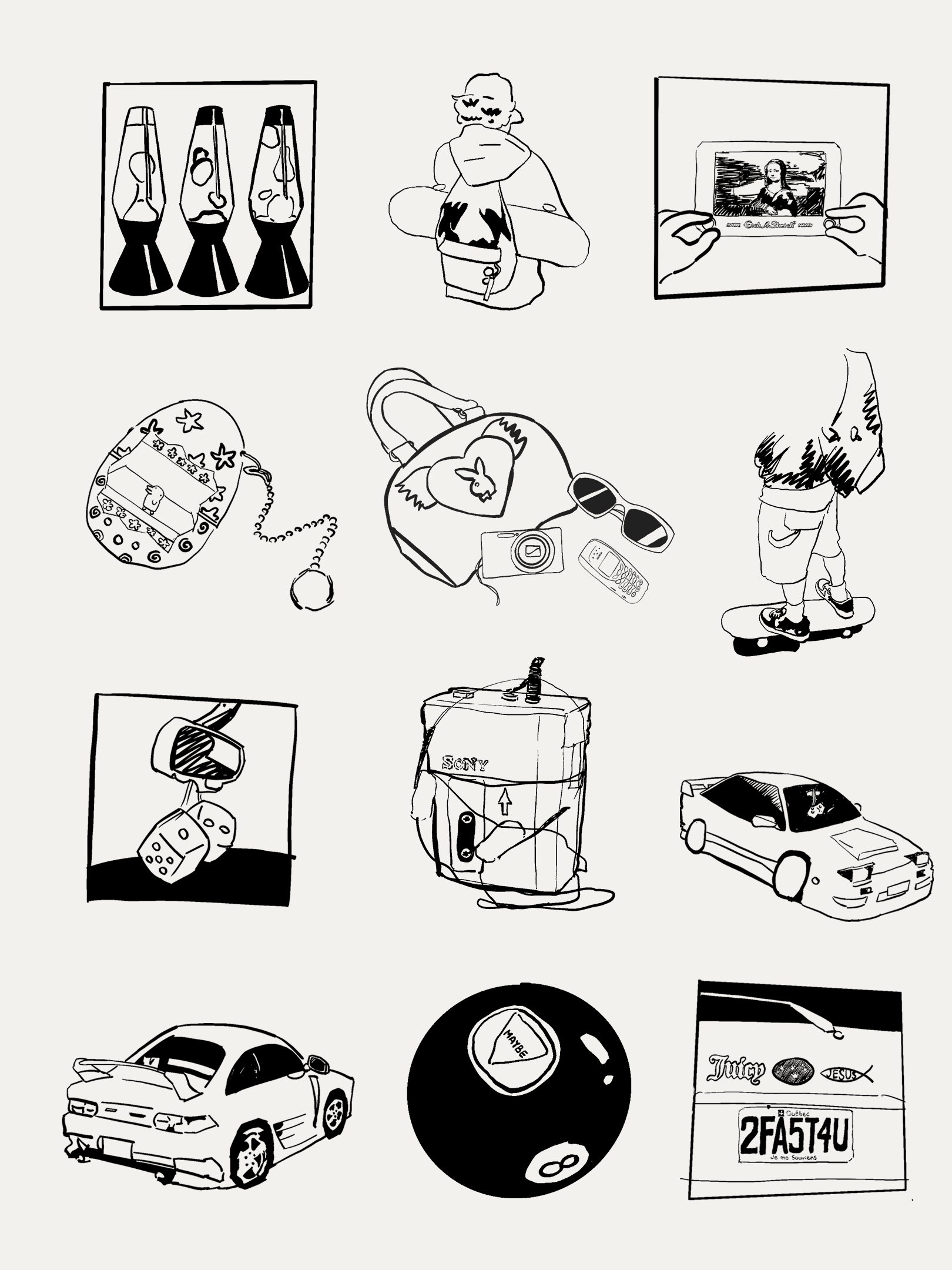 undefined undefined : The project began with dozens of sketches depicting Y2K style, culture and memorabilia.