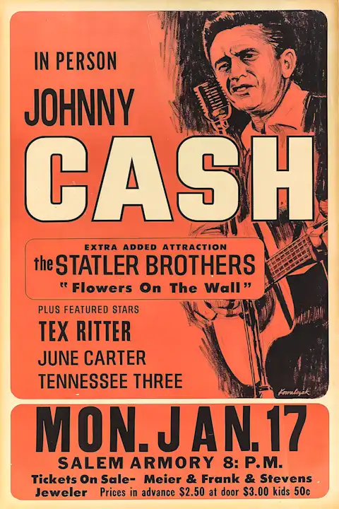 Vintažinis Johny Cash (2) koncerto plakatas – vintažinis koncerto plakatas | Framein