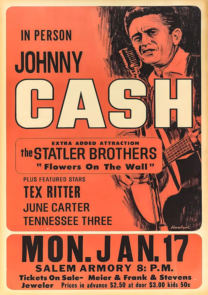 Vintažinis Johny Cash (2) koncerto plakatas – vintažinis koncerto plakatas | Framein