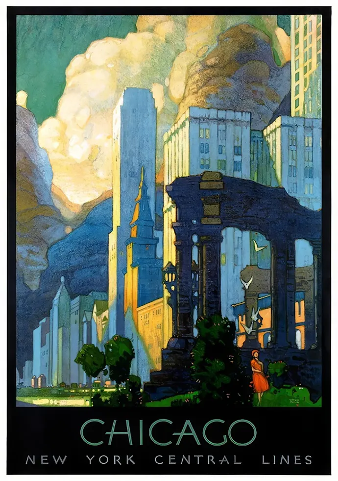 Vintažinis kelionių plakatas Chicago 1929 – vintažinis kelionių plakatas | Framein