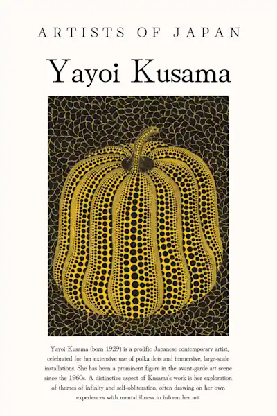 Japonų menininkas Yayoi Kusama – japoniško meno plakatas | Framein