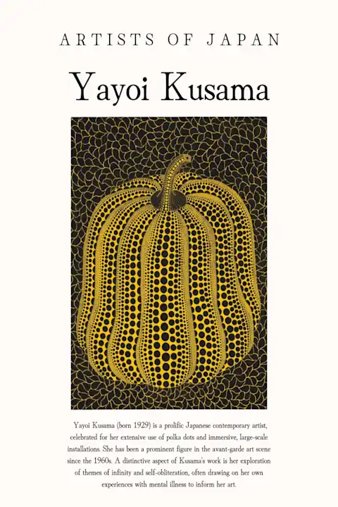 Japonų menininkas Yayoi Kusama – japoniško meno plakatas | Framein