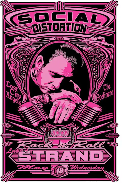 Vintažinis Social Distortion koncerto plakatas – vintažinis koncerto plakatas | Framein