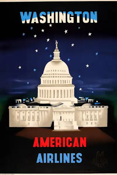 Vintažinis kelionių plakatas American Airlines Washington – vintažinis kelionių plakatas | Framein