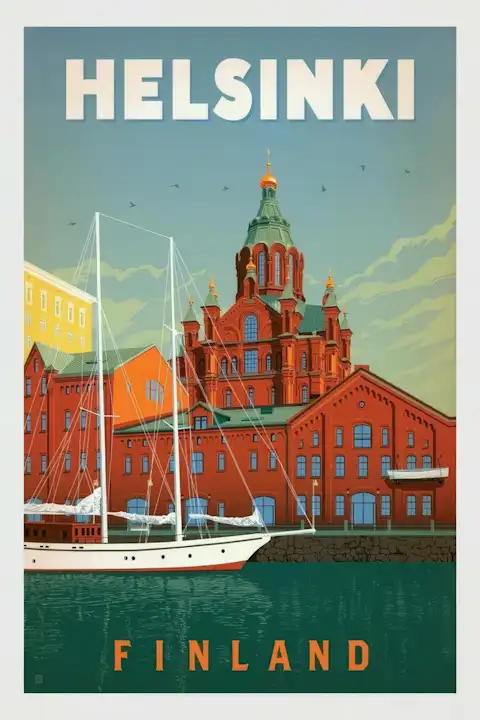 Vintažinis kelionių plakatas Helsinki Finland – vintažinis kelionių plakatas | Framein