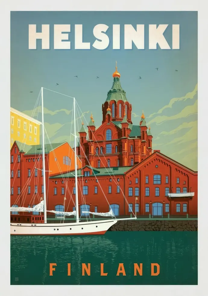 Vintažinis kelionių plakatas Helsinki Finland – vintažinis kelionių plakatas | Framein