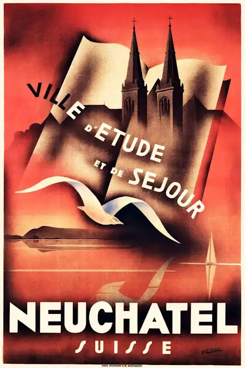Vintažinis kelionių plakatas Neuchatel Suisse 1930 – vintažinis kelionių plakatas | Framein