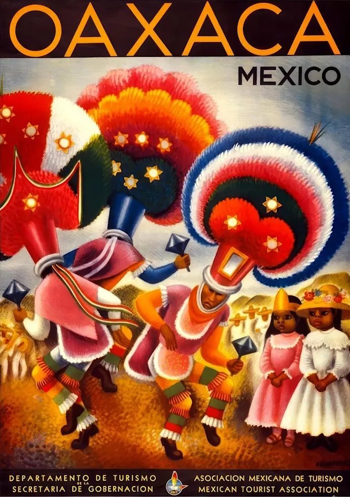 Vintažinis kelionių plakatas Oaxaca Mexico 1940 – vintažinis kelionių plakatas | Framein