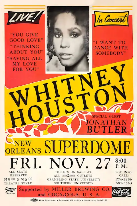 Vintažinis Whitney Houston koncerto plakatas – vintažinis koncerto plakatas | Framein