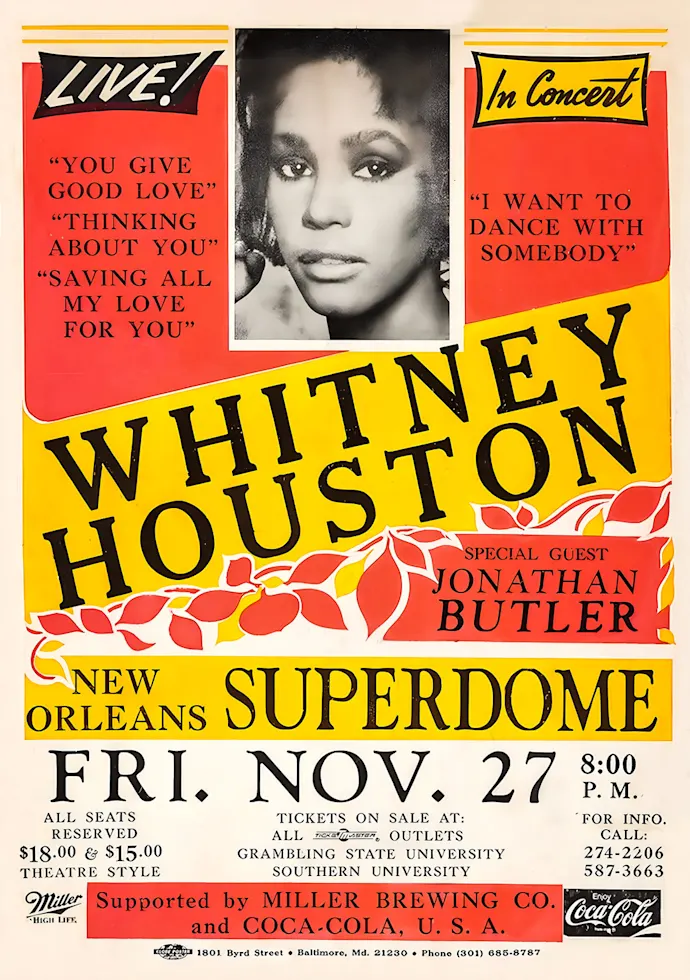 Vintažinis Whitney Houston koncerto plakatas – vintažinis koncerto plakatas | Framein