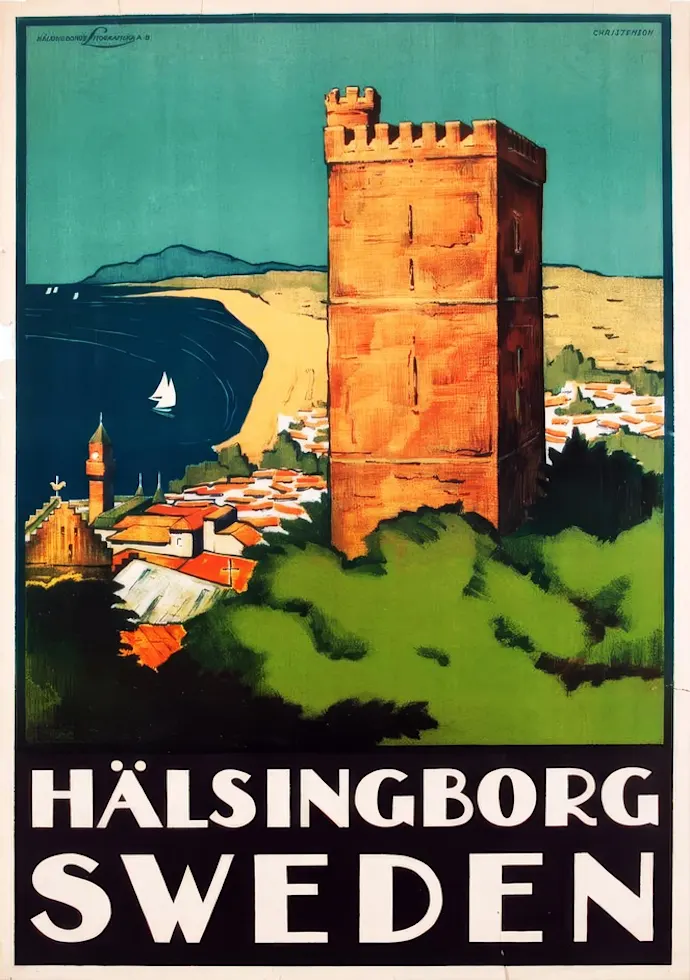 Vintažinis kelionių plakatas Hälsingborg Sweden 1930 – vintažinis kelionių plakatas | Framein
