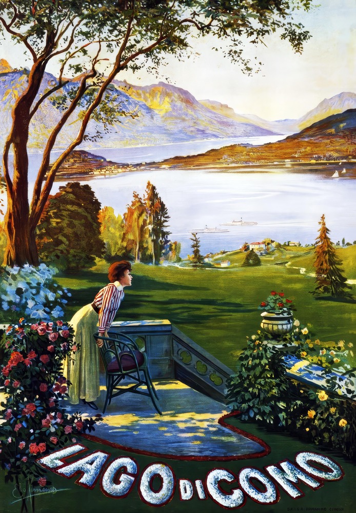Vintažinis kelionių plakatas Lago de Como 1910 – vintažinis kelionių plakatas | Framein