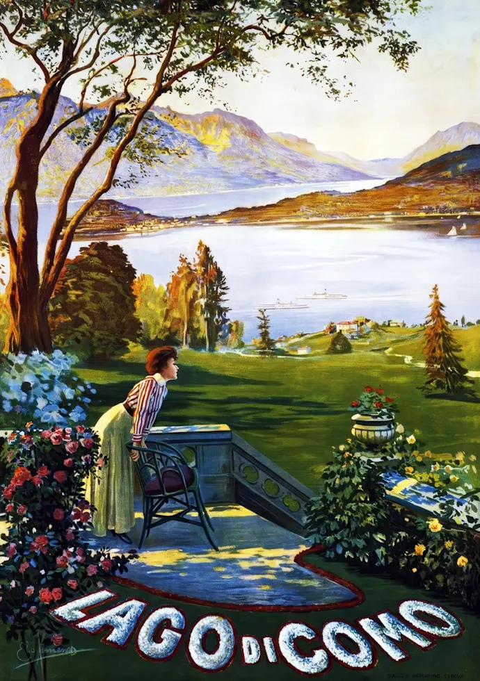 Vintažinis kelionių plakatas Lago de Como 1910 – vintažinis kelionių plakatas | Framein