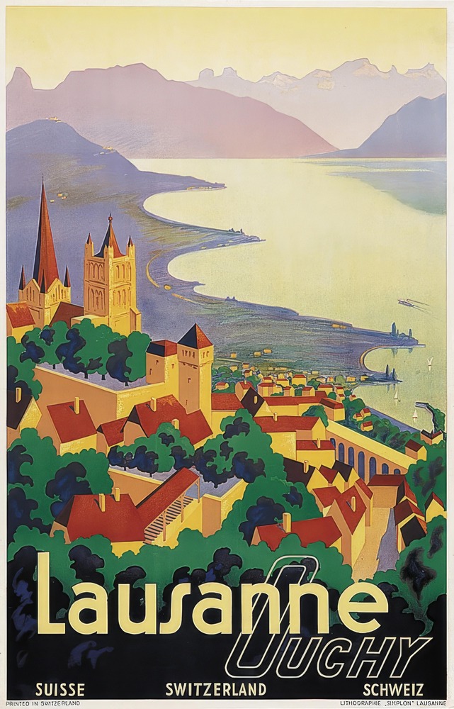 Vintažinis kelionių plakatas Lausanne Ouchy – vintažinis kelionių plakatas | Framein