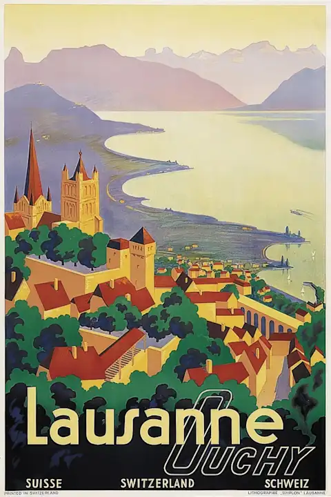 Vintažinis kelionių plakatas Lausanne Ouchy – vintažinis kelionių plakatas | Framein