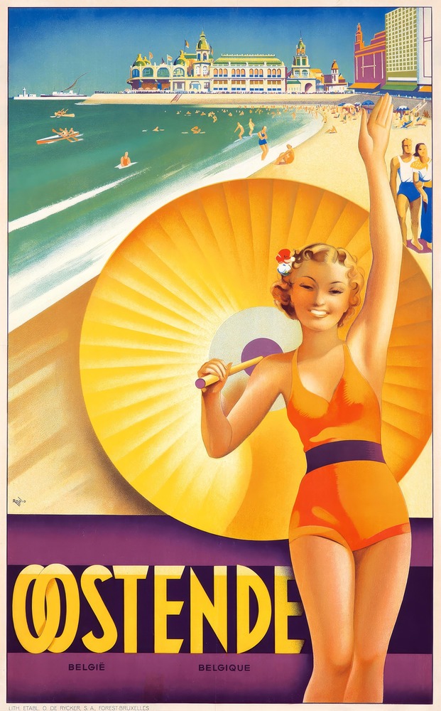 Vintažinis kelionių plakatas Oostende Belgique 1938 – vintažinis kelionių plakatas | Framein