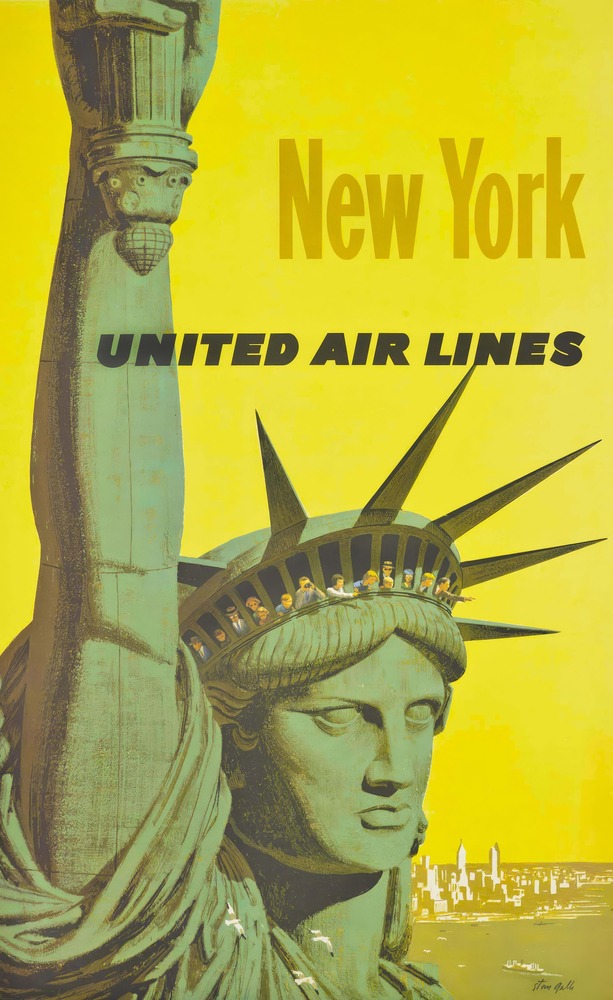 Vintažinis kelionių plakatas United Air Lines New York – vintažinis kelionių plakatas | Framein