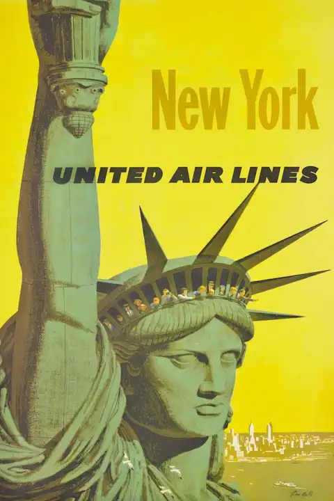 Vintažinis kelionių plakatas United Air Lines New York – vintažinis kelionių plakatas | Framein