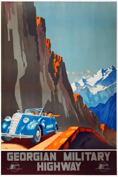 Vintažinis kelionių plakatas Georgian Military Highway 1939 – vintažinis kelionių plakatas | Framein