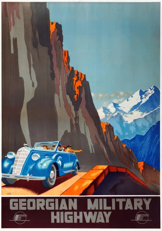 Vintažinis kelionių plakatas Georgian Military Highway 1939 – vintažinis kelionių plakatas | Framein