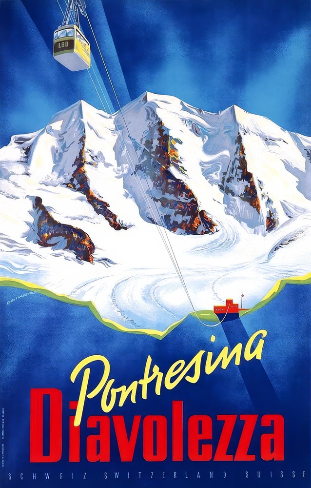 Vintažinis kelionių plakatas Pontresina Diavolezza – vintažinis kelionių plakatas | Framein
