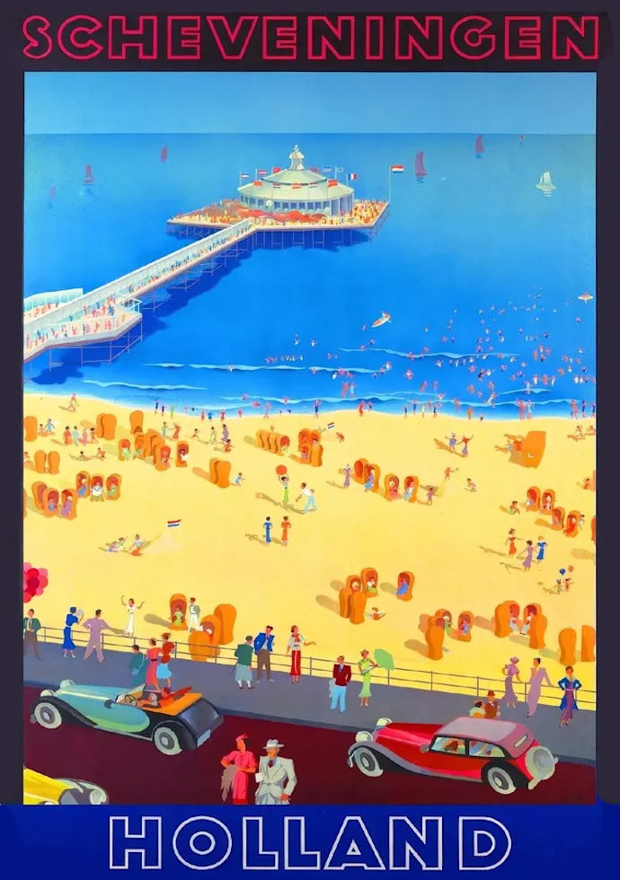Vintažinis kelionių plakatas Scheveningen Holland 1938 – vintažinis kelionių plakatas | Framein