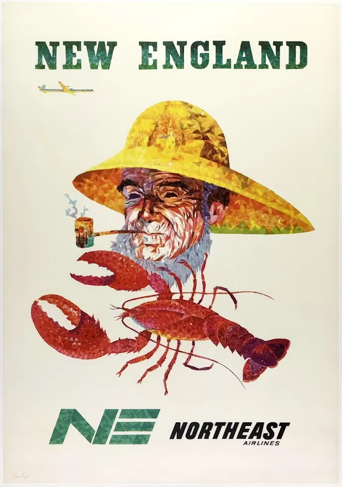 Vintažinis kelionių plakatas Northeast Airlines New England – vintažinis kelionių plakatas | Framein