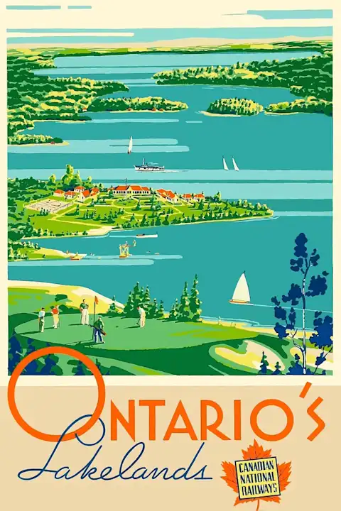 Vintažinis kelionių plakatas Ontario Lakelands – vintažinis kelionių plakatas | Framein