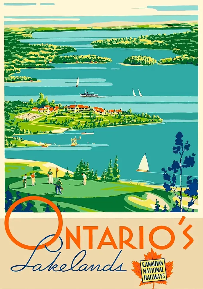 Vintažinis kelionių plakatas Ontario Lakelands – vintažinis kelionių plakatas | Framein