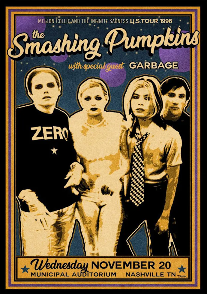 Vintažinis The Smashing Pumpkins koncerto plakatas – vintažinis koncerto plakatas | Framein