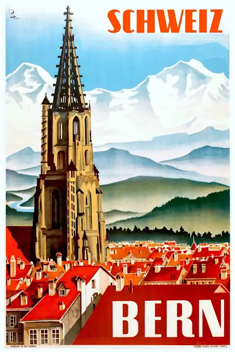 Vintažinis kelionių plakatas Bern Switzerland 1934 – vintažinis kelionių plakatas | Framein